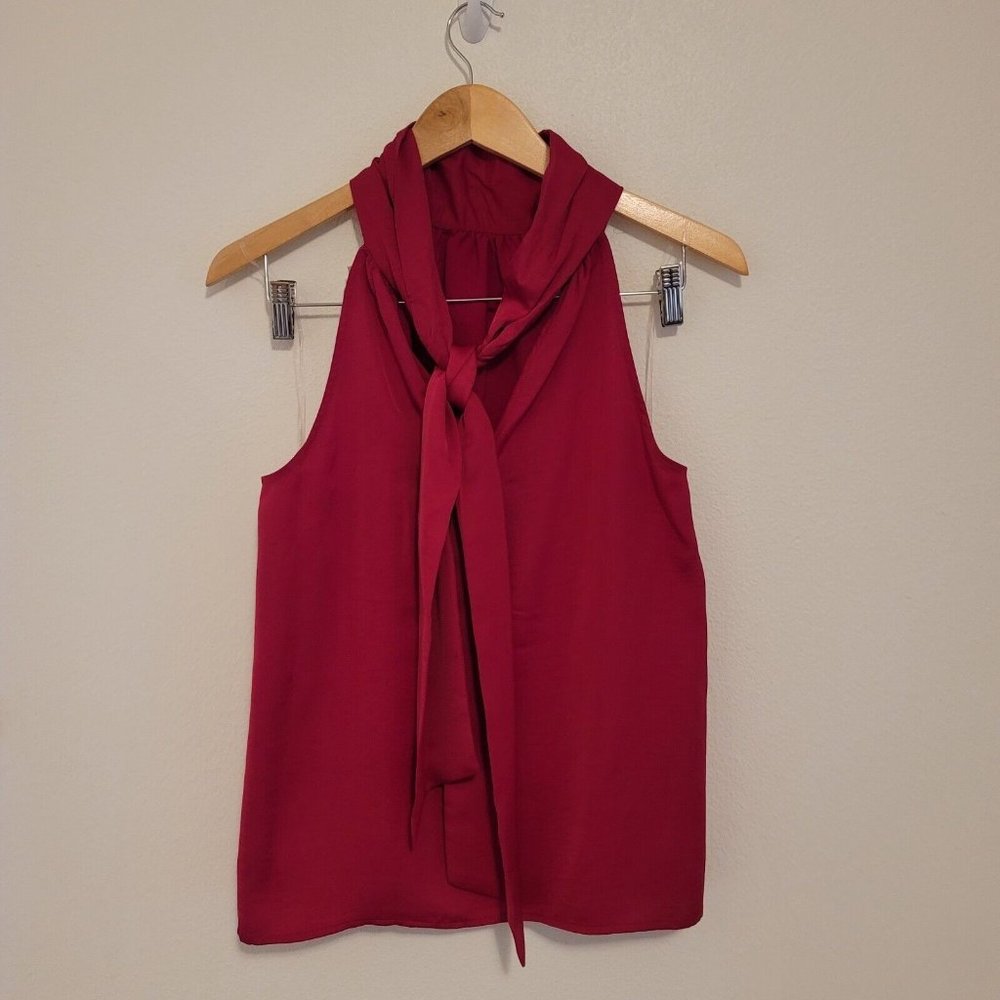 A New Day Womens NWT Satin Halter Top Magenta Pink Back Bow tie Blouse - Picture 7 of 10